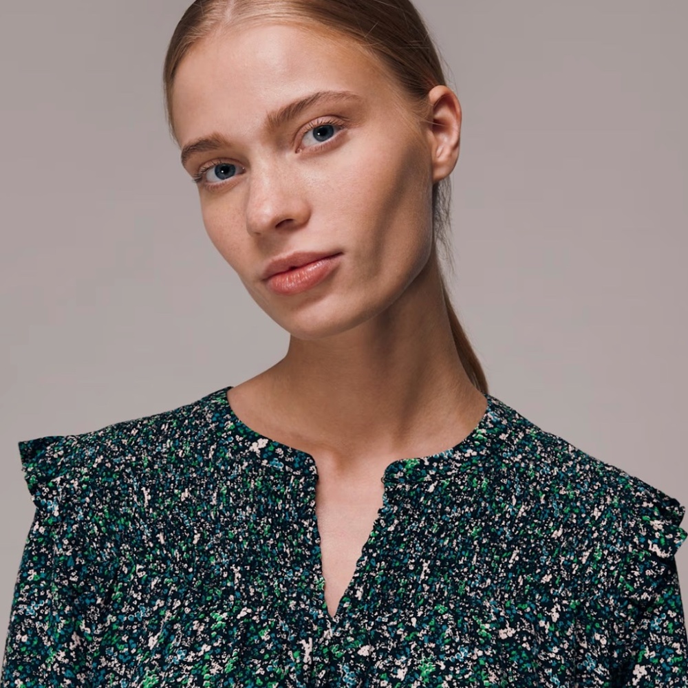 EUC Whistles Green Midnight Garden Shirred Top